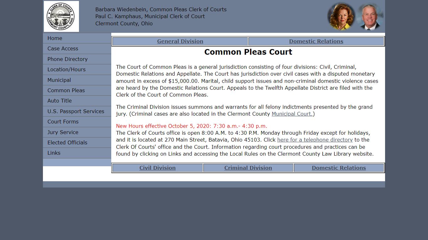 Common Pleas Court - Clermont County Courts - Batavia, Ohio